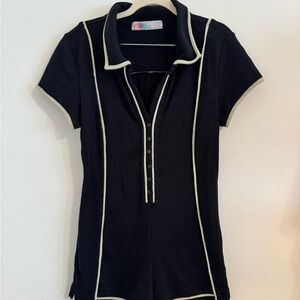 Black Button-Up Polo Romper